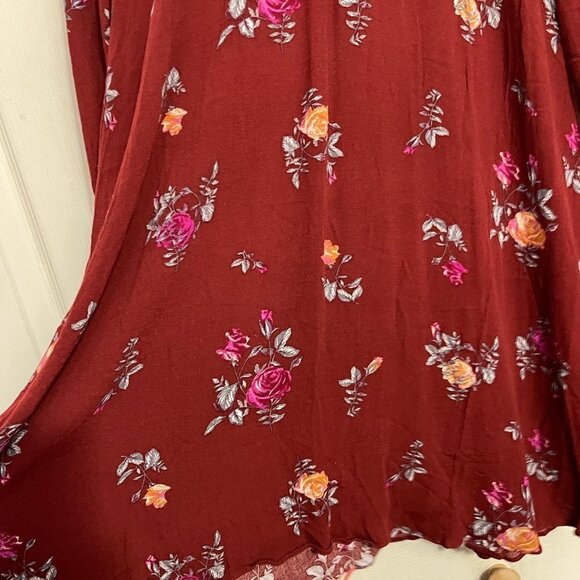 Free People Women's NWT Brick Red Floral Bell Sleeve Tate Printed Tunic XS - Picture 8 of 12